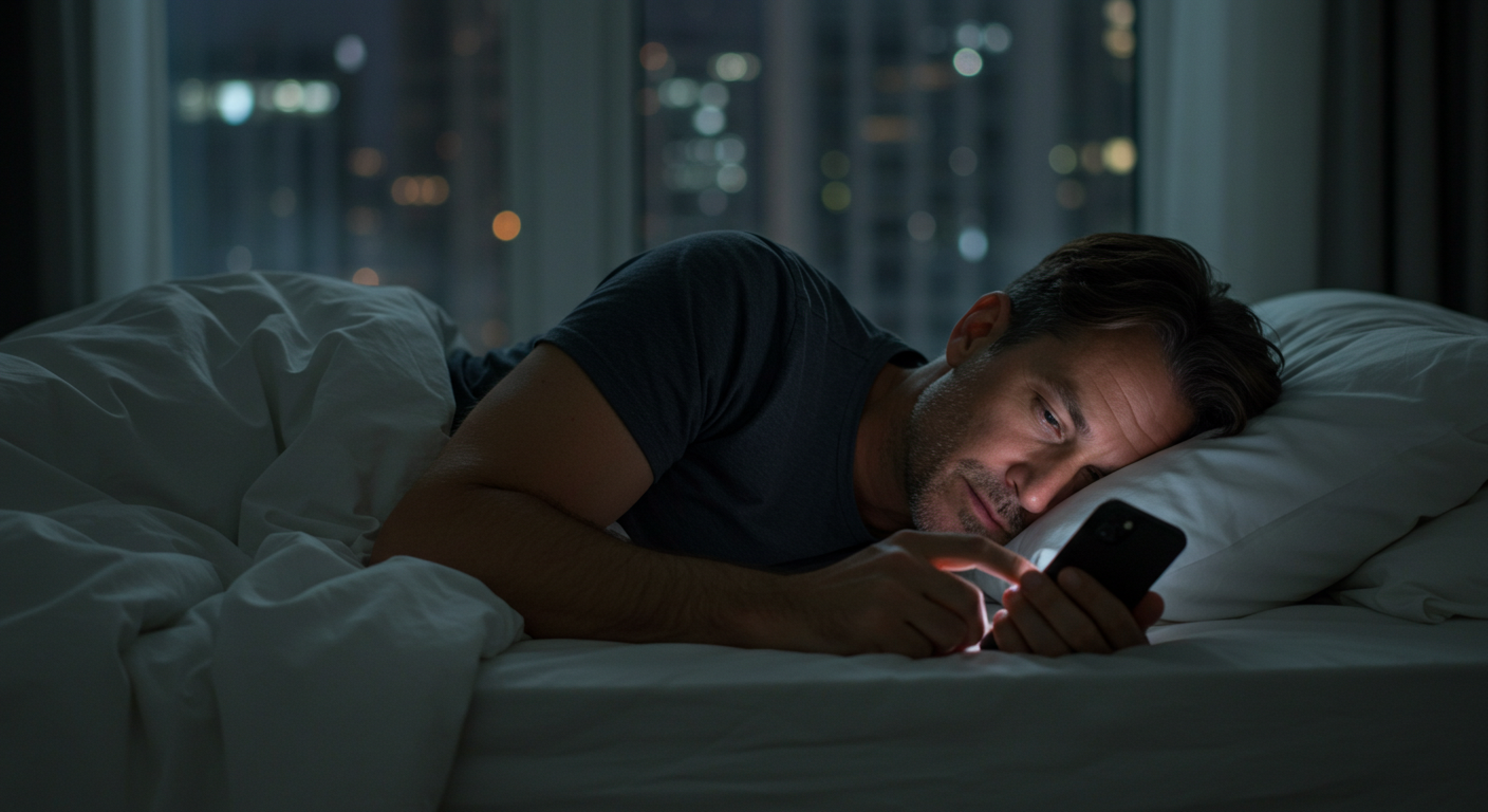 Person in bed looking at phone